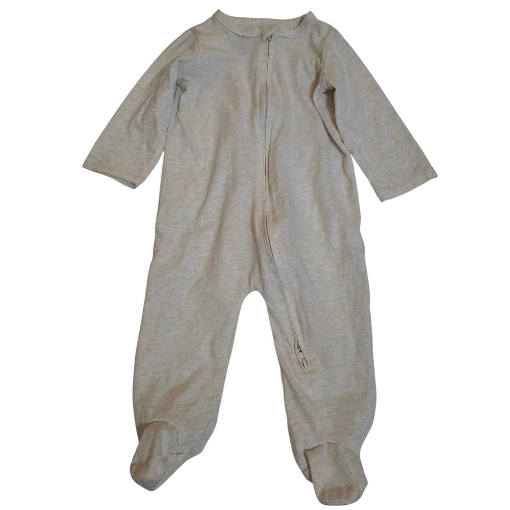 First Impressions Baby Footed Sleeper Oatmeal Heather Cream 3-6 Months Zip Up